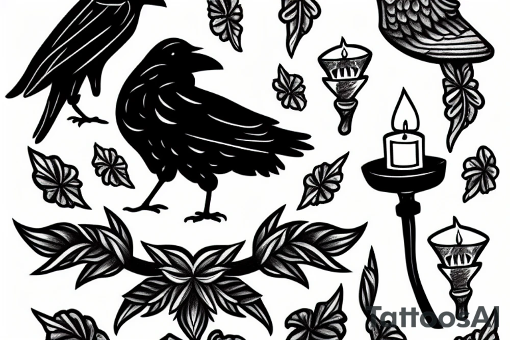 crow with a candle in its claws tattoo idea