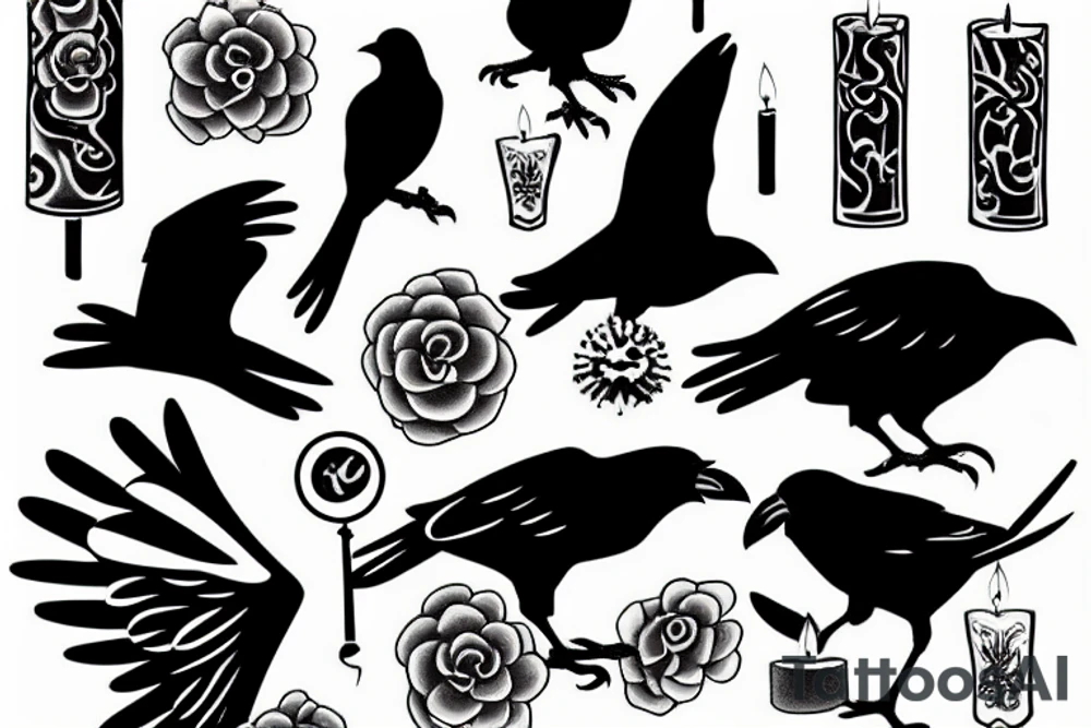 crow with a candle in its claws tattoo idea