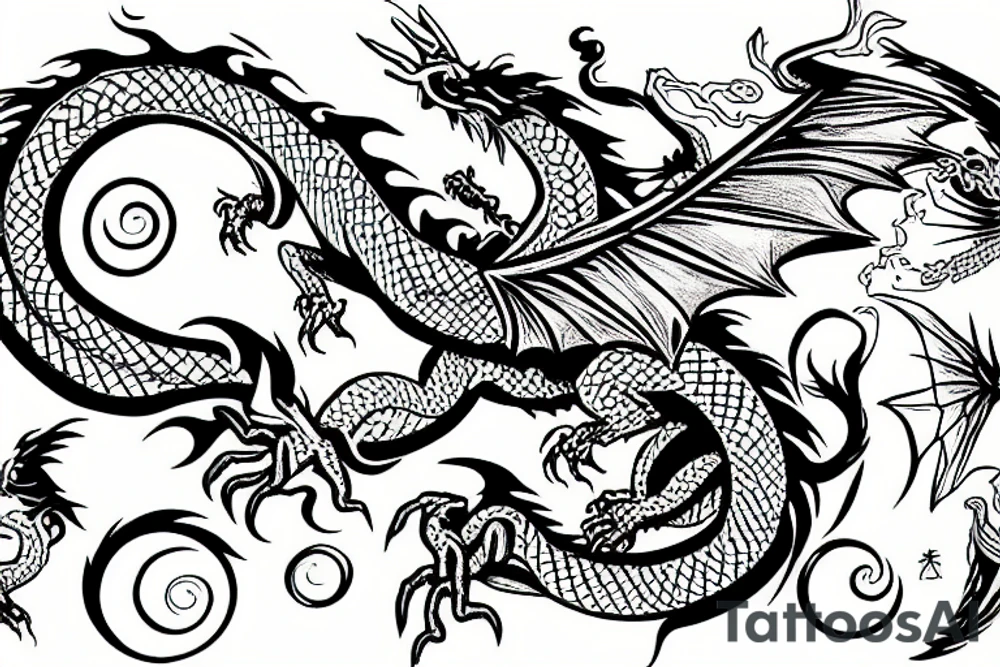 Dragon flying to the moon tattoo idea