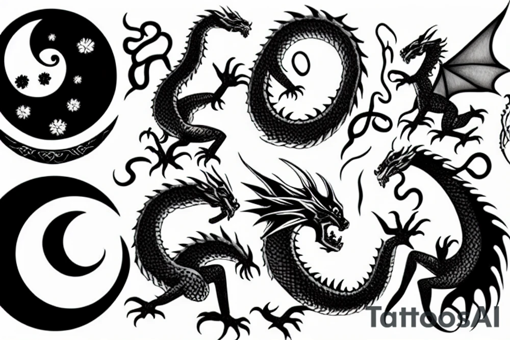 Dragon and moon tattoo idea