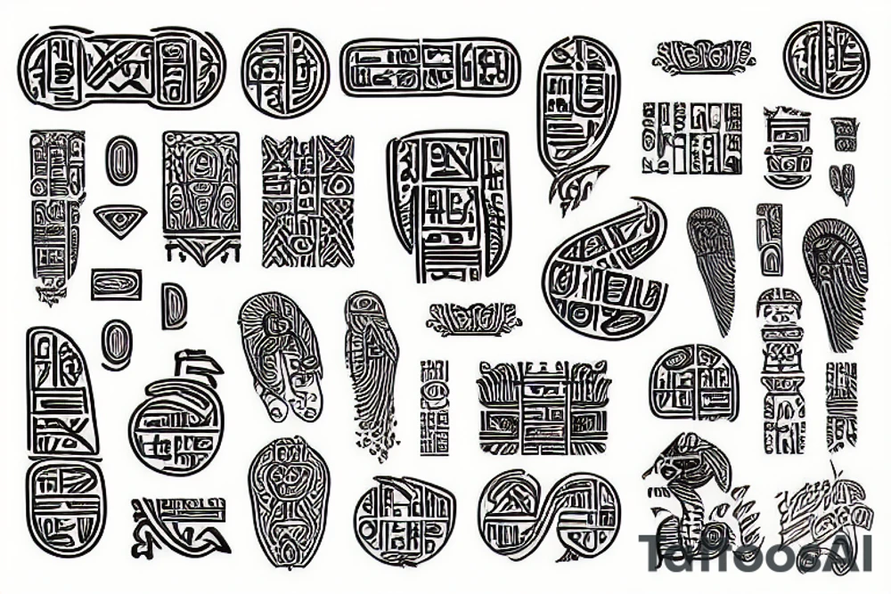 Runes, hieroglyphs, patterns tattoo idea