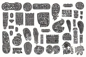 Runes, hieroglyphs, patterns tattoo idea