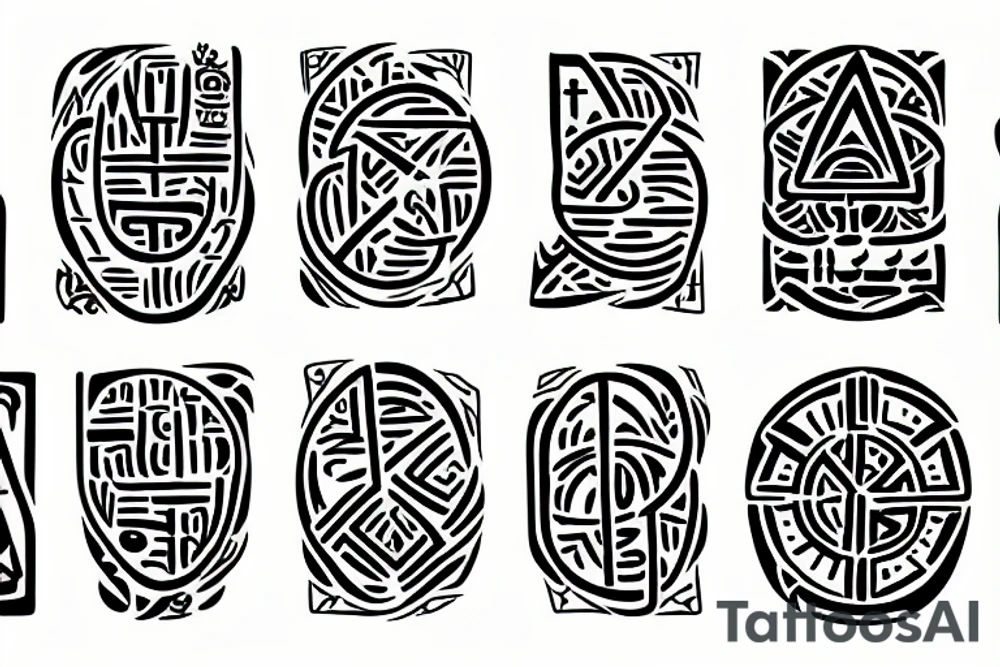 Runes, hieroglyphs, patterns tattoo idea