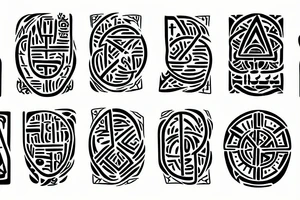 Runes, hieroglyphs, patterns tattoo idea