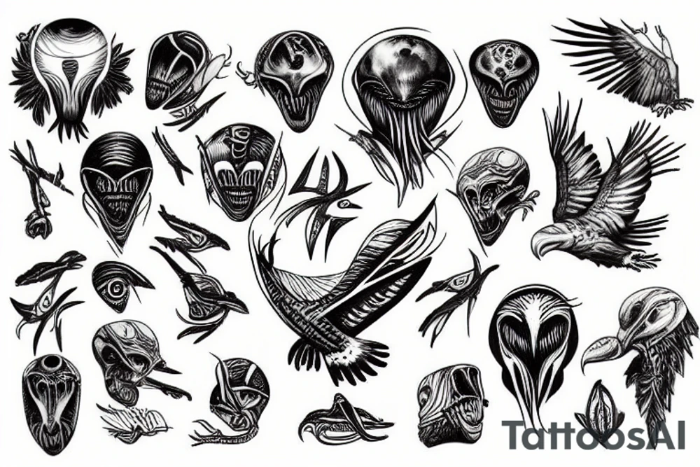 alien with eagle tattoo idea