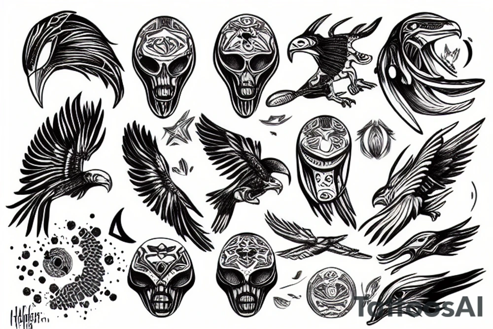 alien with eagle tattoo idea