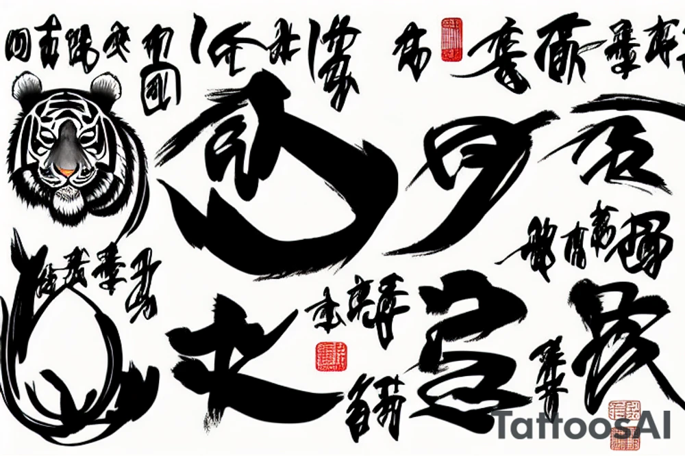 chinese year of the tiger calligraphy art tattoo idea