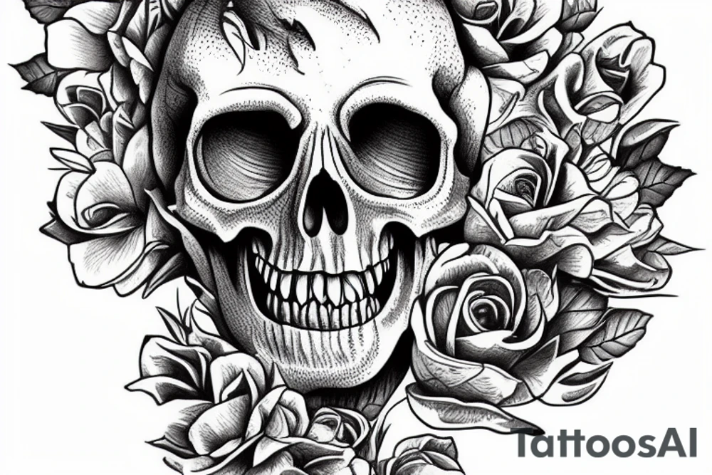 crocodile skull with flowers tattoo idea