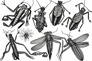 praying mantis flowers tattoo idea