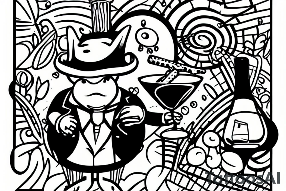 Mr. Toad drinking a martini on a couch tattoo idea