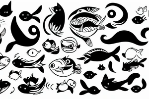 black cat with a fish in their mouth tattoo idea