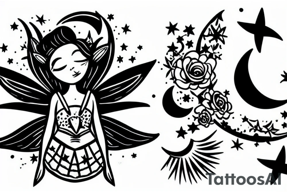 A fairy with moon and stars. tattoo idea