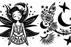 A fairy with moon and stars. tattoo idea