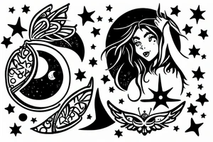 A fairy with moon and stars. tattoo idea