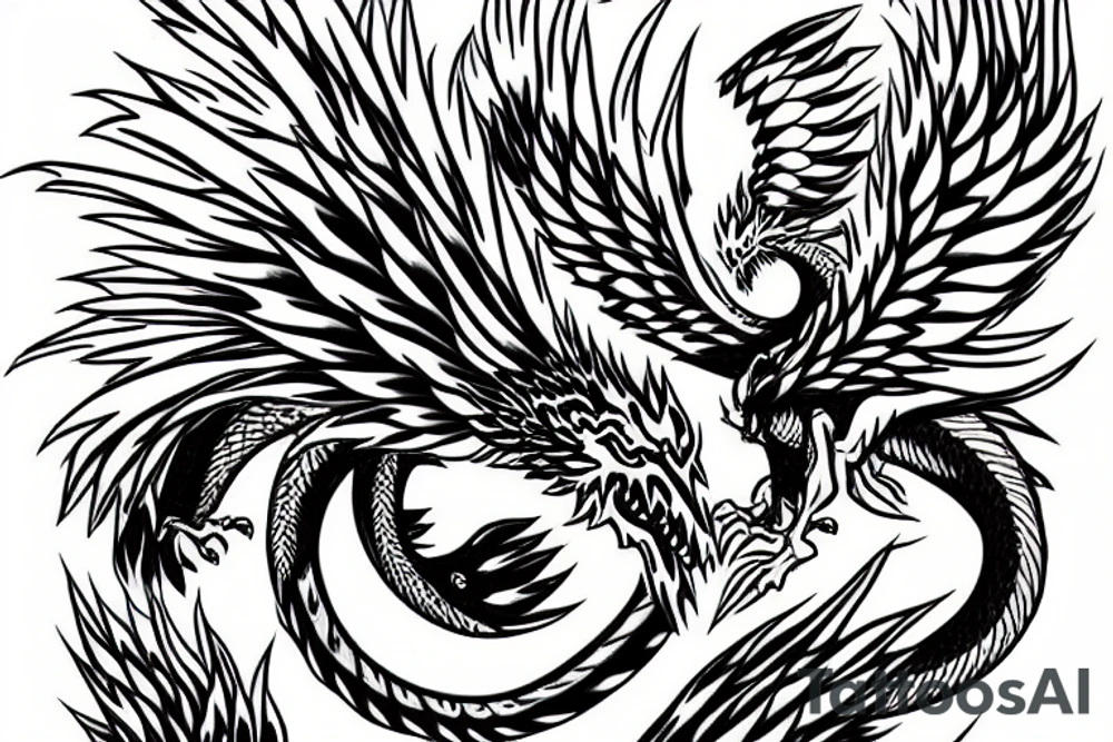 A Japanese dragon fighting a flying phoenix tattoo idea