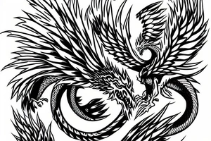 A Japanese dragon fighting a flying phoenix tattoo idea