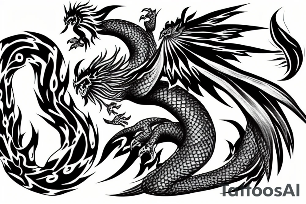A Japanese dragon fighting a flying phoenix tattoo idea