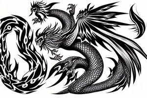 A Japanese dragon fighting a flying phoenix tattoo idea