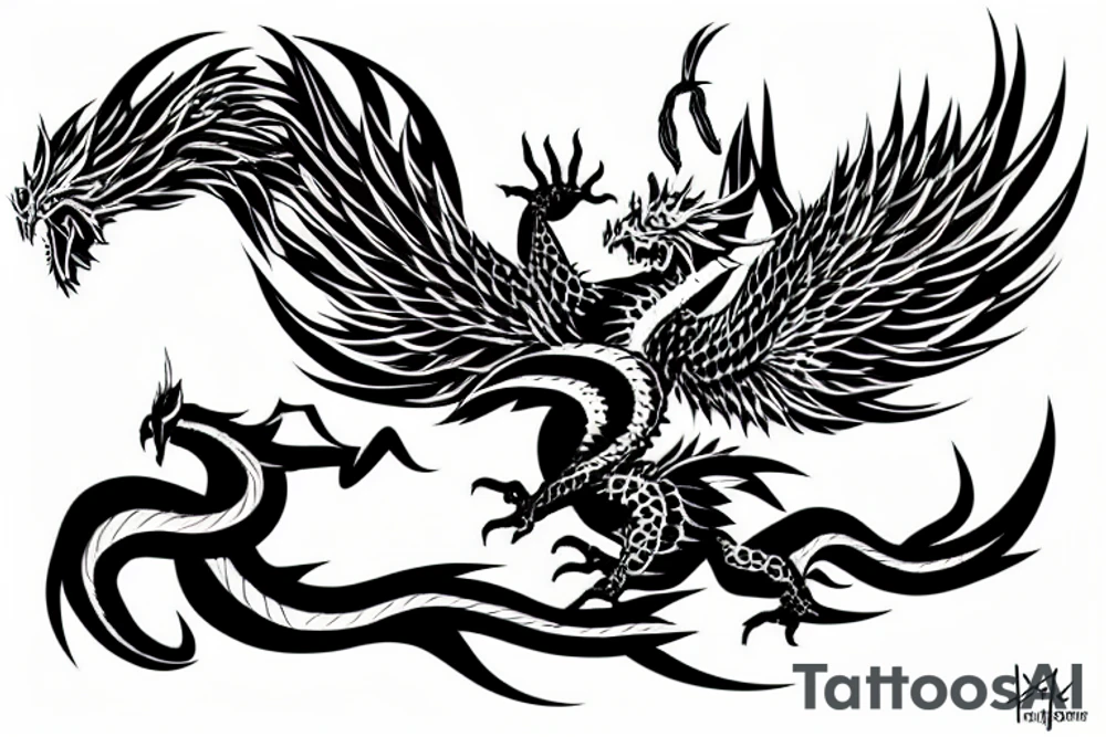 A Japanese dragon fighting a flying phoenix tattoo idea