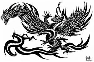 A Japanese dragon fighting a flying phoenix tattoo idea