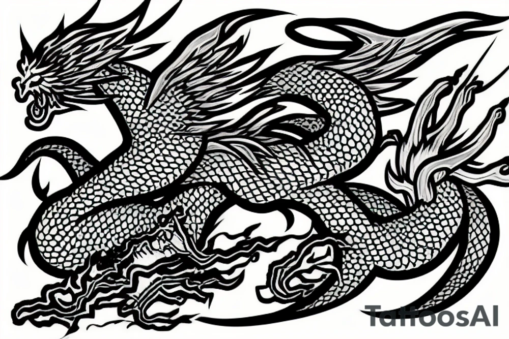 A Japanese dragon fighting a flying phoenix tattoo idea