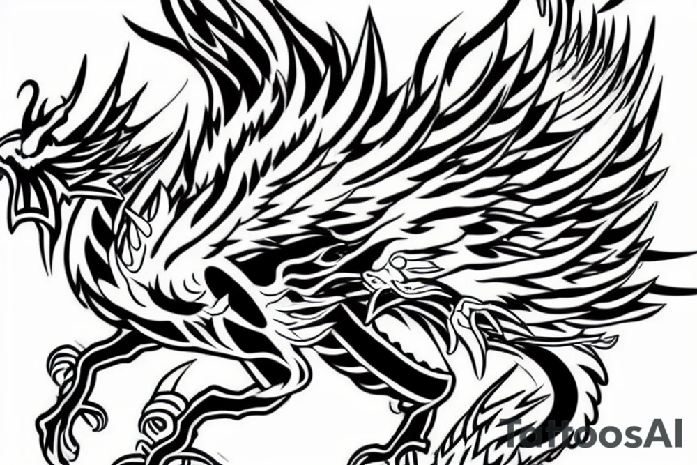A Japanese dragon fighting a flying phoenix tattoo idea