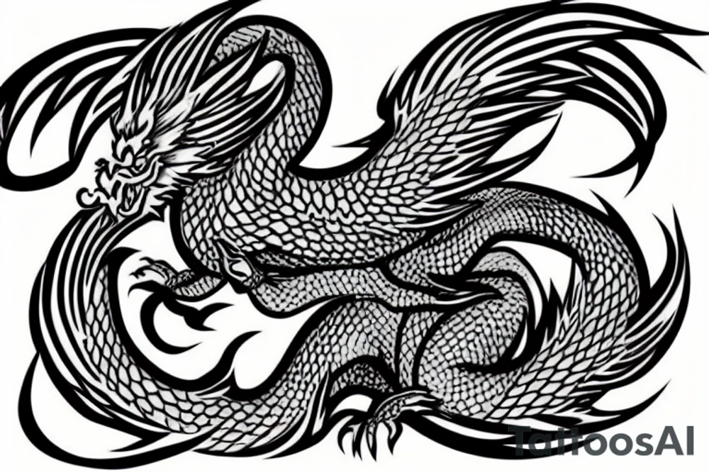 A Japanese dragon fighting a flying phoenix tattoo idea