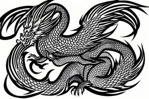 A Japanese dragon fighting a flying phoenix tattoo idea