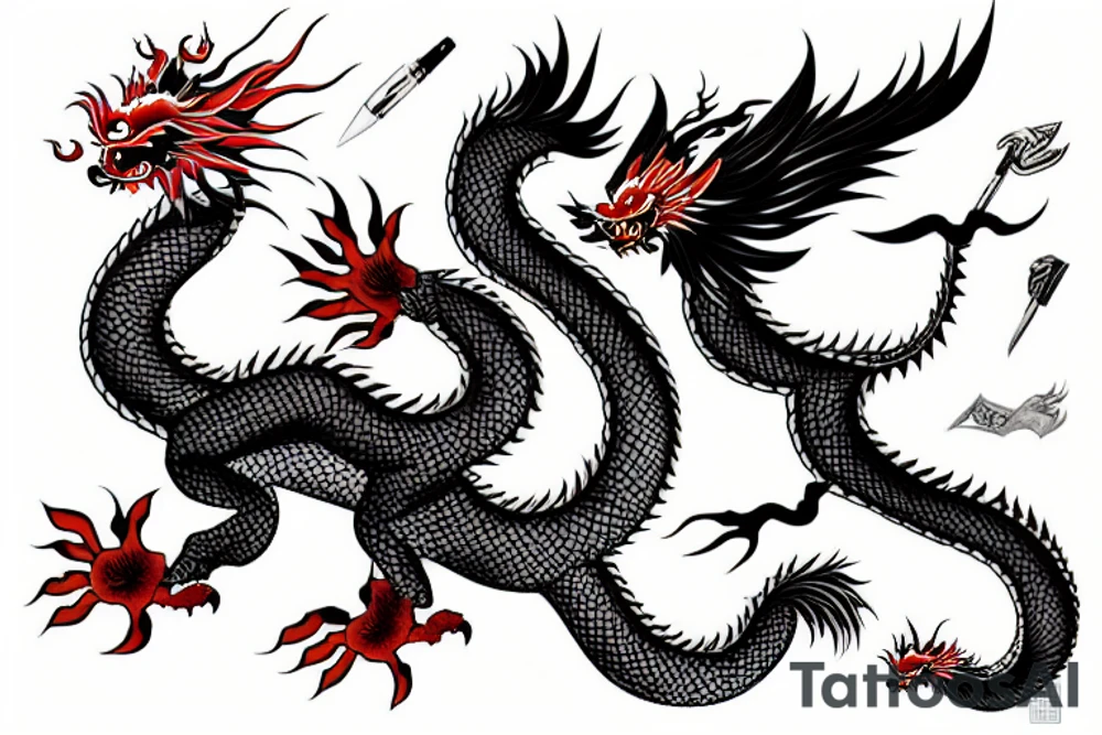 A chinese dragon fighting a flying phoenix tattoo idea
