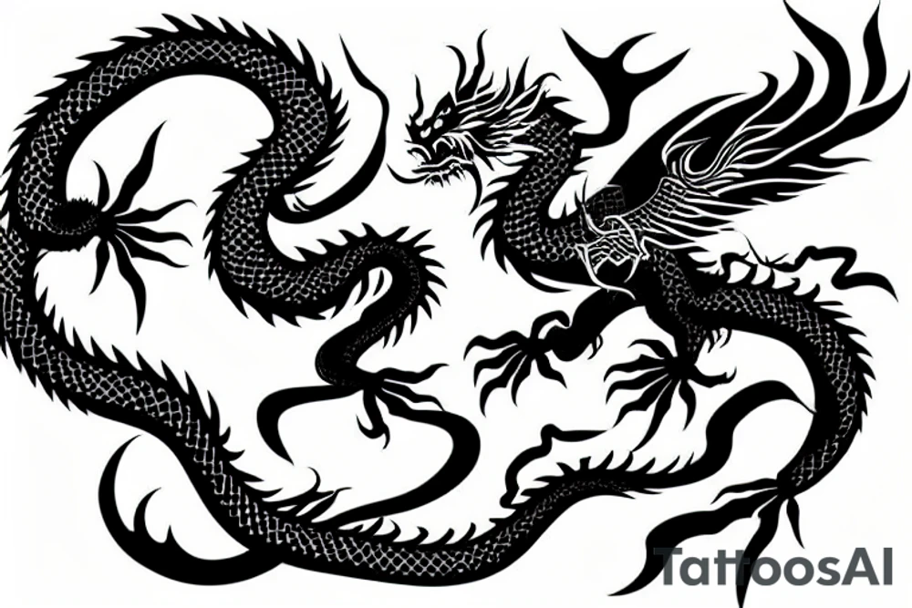 A chinese dragon fighting a flying phoenix tattoo idea