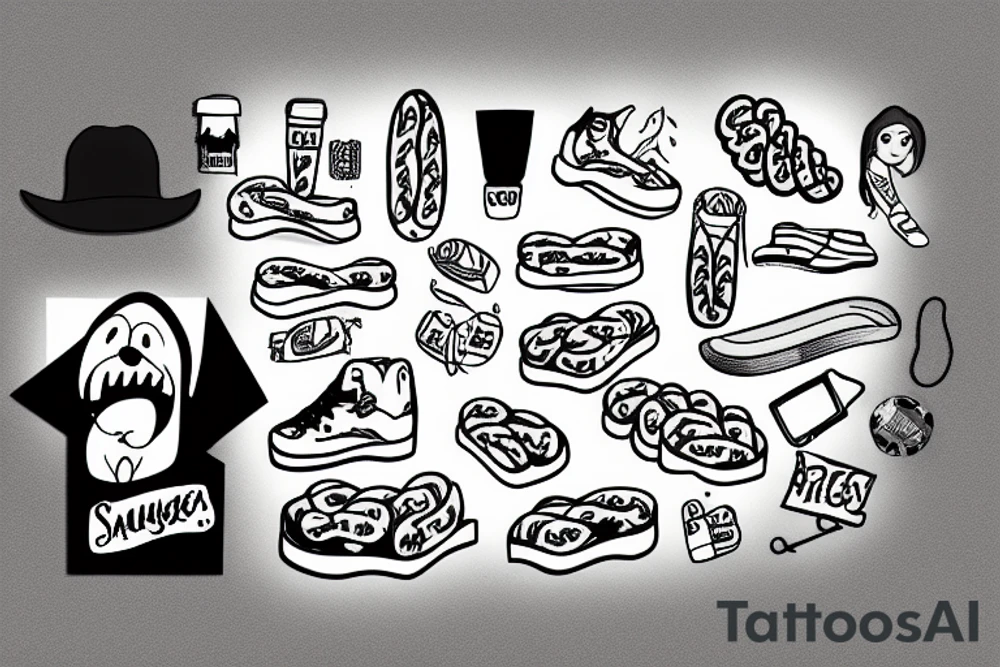 sausage on a skateboard tattoo idea