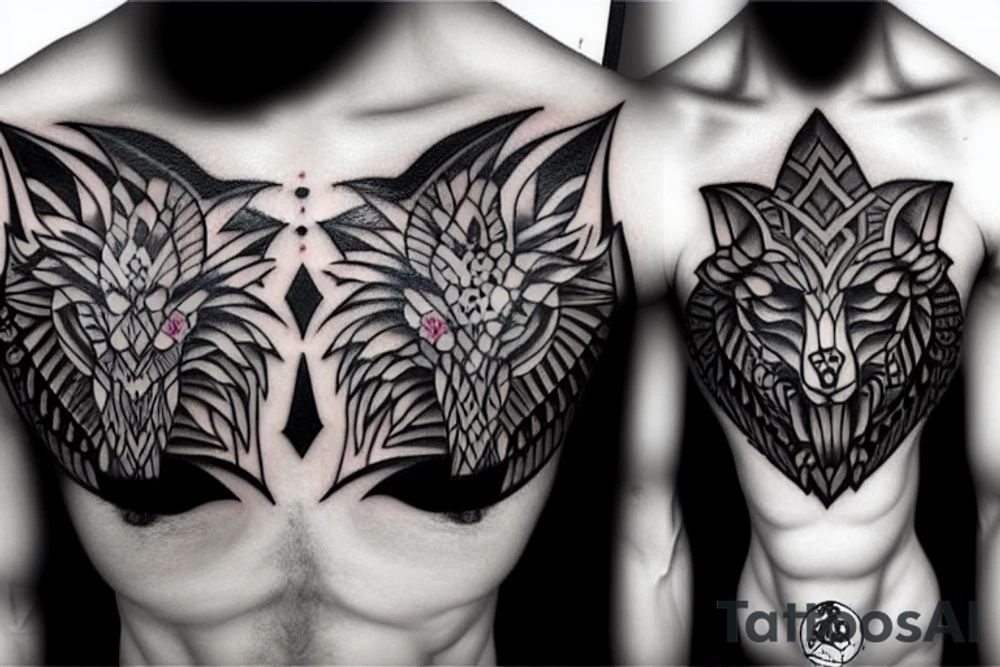 brutal azerbaijani wolf chest arm tattoo idea