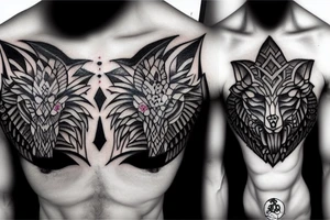 brutal azerbaijani wolf chest arm tattoo idea