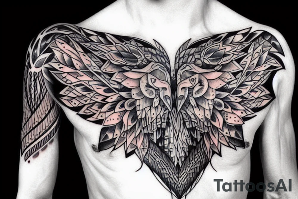 brutal azerbaijani wolf chest arm tattoo idea