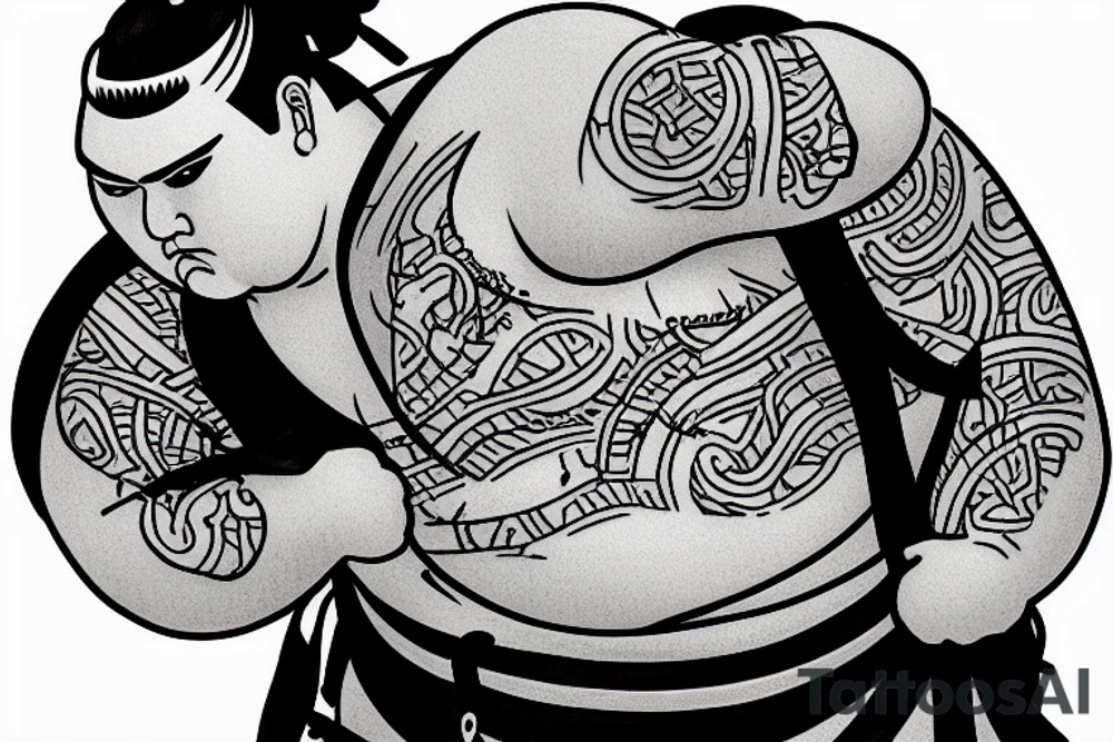Japanese sumo wearing arabic clothes tattoo idea