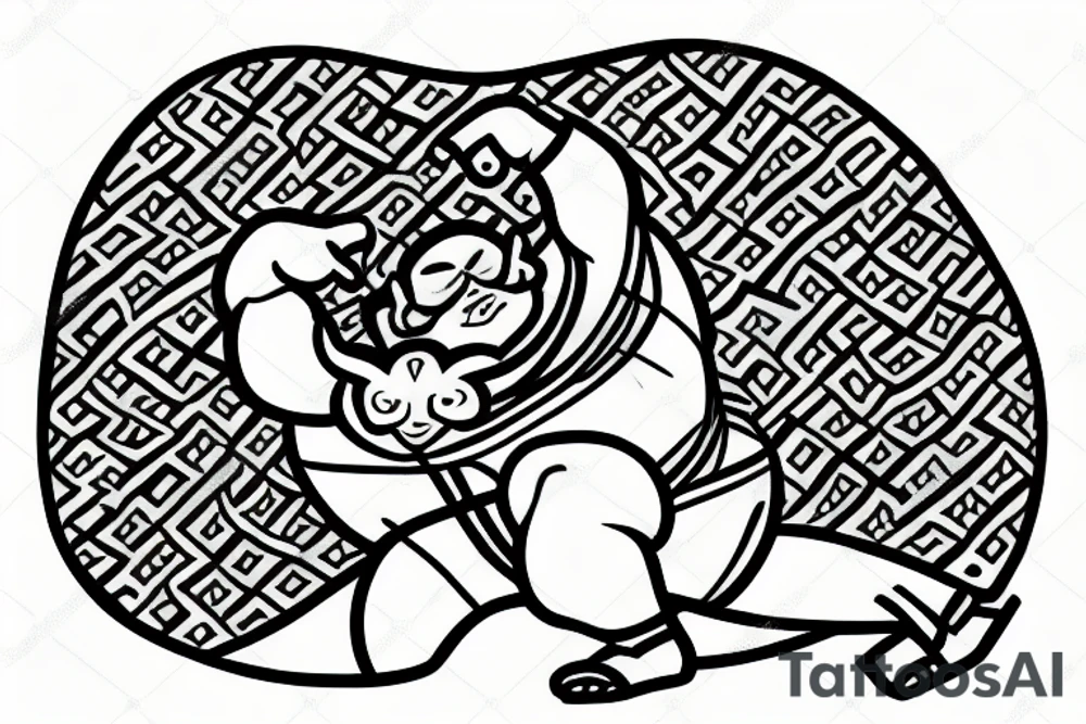 Japanese sumo with Persian pattern tattoo idea
