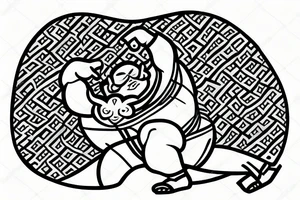 Japanese sumo with Persian pattern tattoo idea