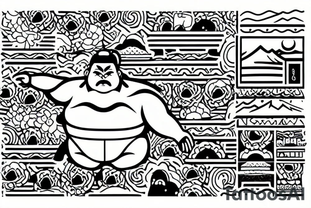 Japanese sumo with Persian pattern tattoo idea