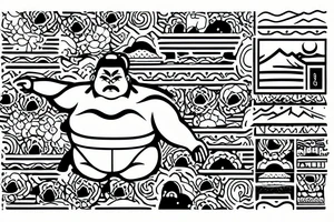 Japanese sumo with Persian pattern tattoo idea