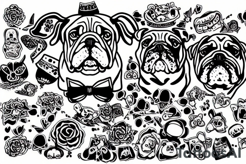 Happy English Bulldog Sitting tattoo idea