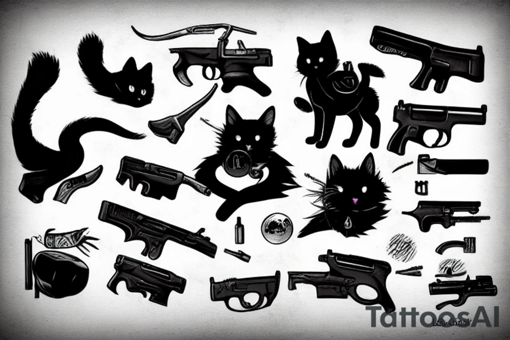 Warrior cat with gun and bubble gum tattoo idea