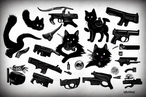 Warrior cat with gun and bubble gum tattoo idea