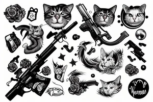 Warrior cat with gun and bubble gum tattoo idea