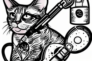 ukranian cat with gun and bubble gum tattoo idea