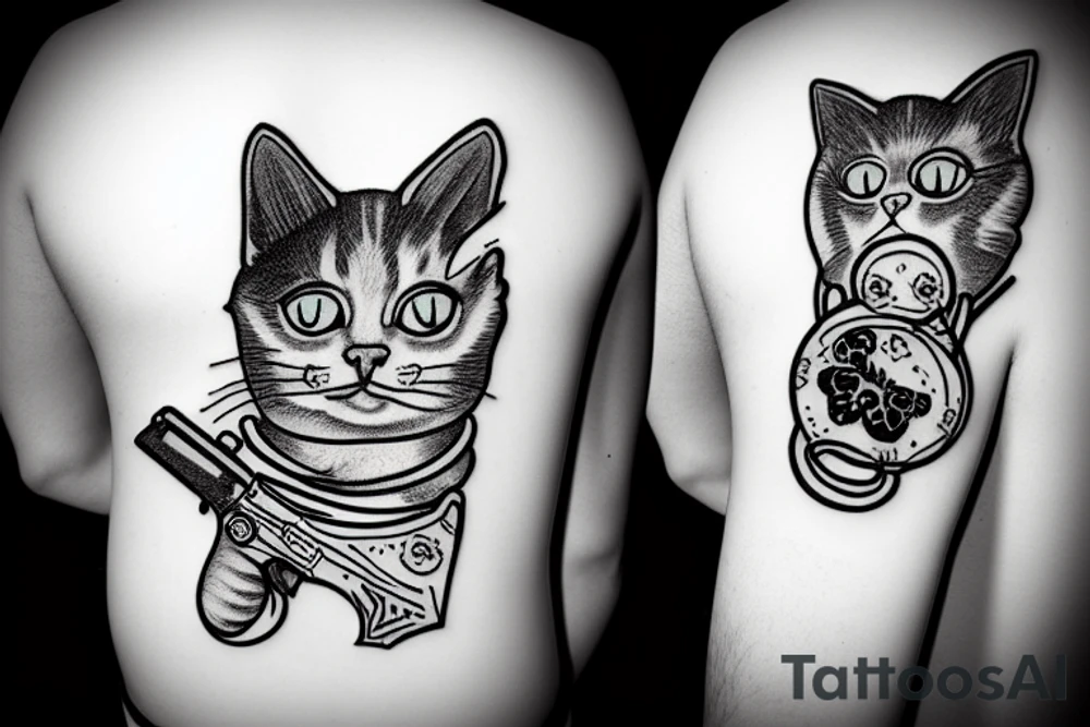 ukranian cat with gun and bubble gum tattoo idea