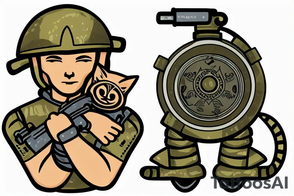 Ukrainian solder with cat on tank tattoo idea