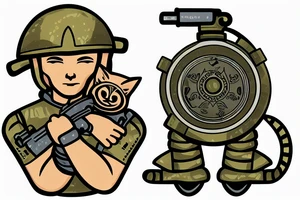 Ukrainian solder with cat on tank tattoo idea