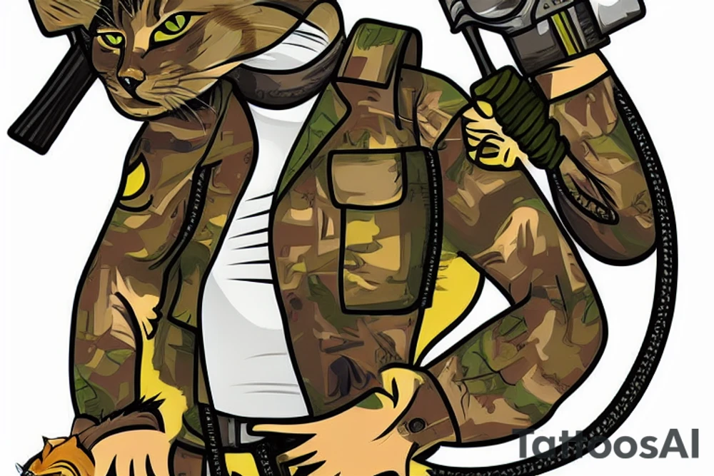 Ukrainian solder with cat on tank tattoo idea