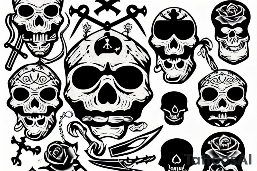 pirate skull with crossed bones under it tattoo idea