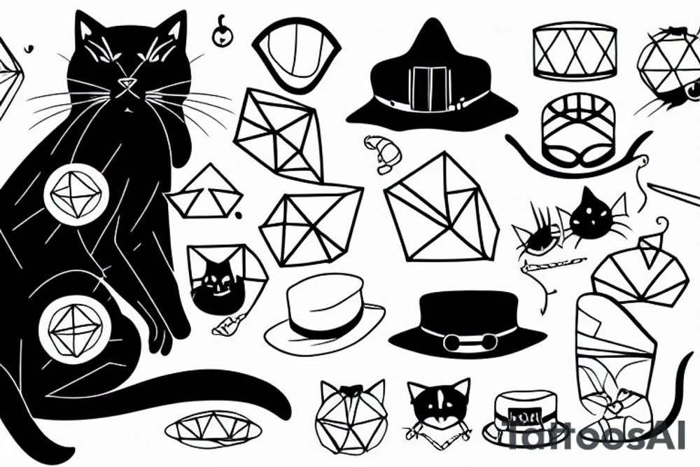 Black cat with funny hat tattoo idea